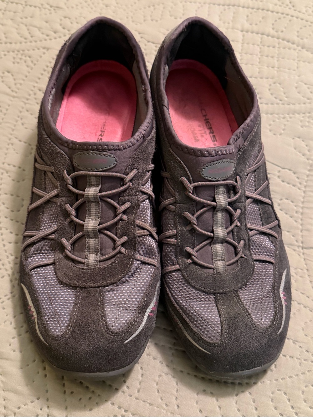 Skechers Women’s Slip-On Sneakers in Gray with Pink Insole